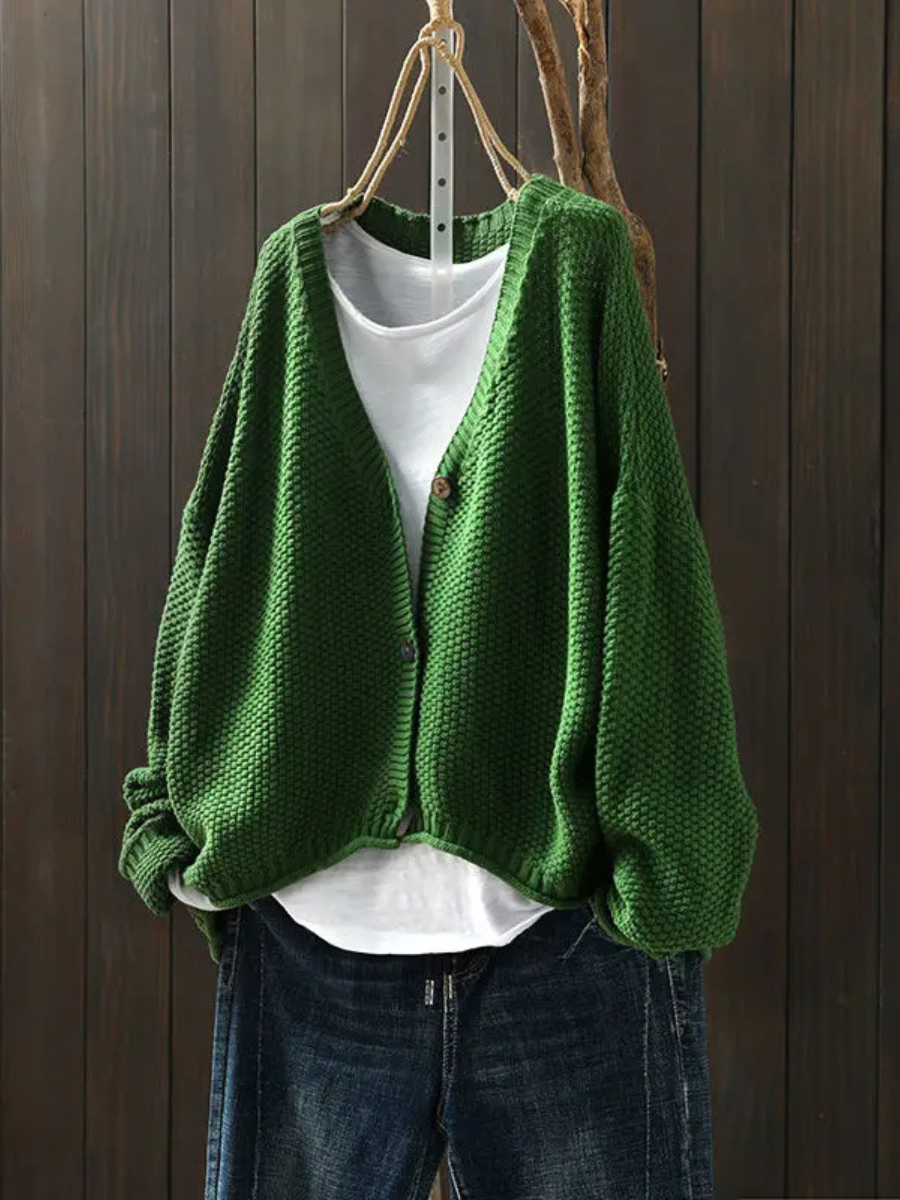 Cardigan Women Chunky Knit | Oversized with Balloon Sleeves – Green#color_green