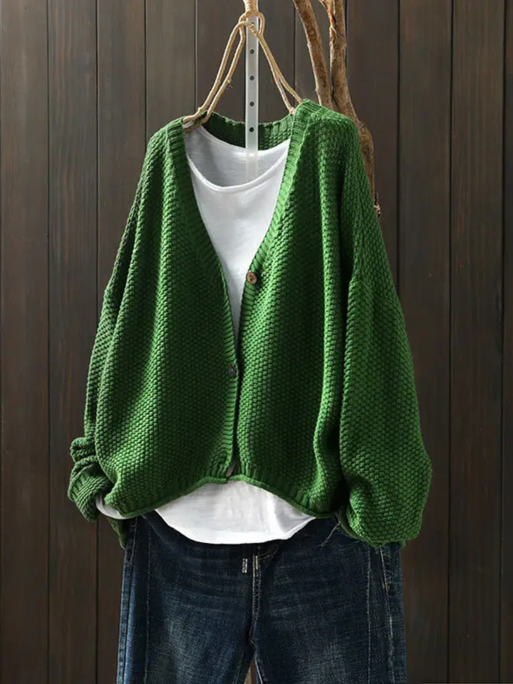 Cardigan Women Chunky Knit | Oversized with Balloon Sleeves – Green#color_green