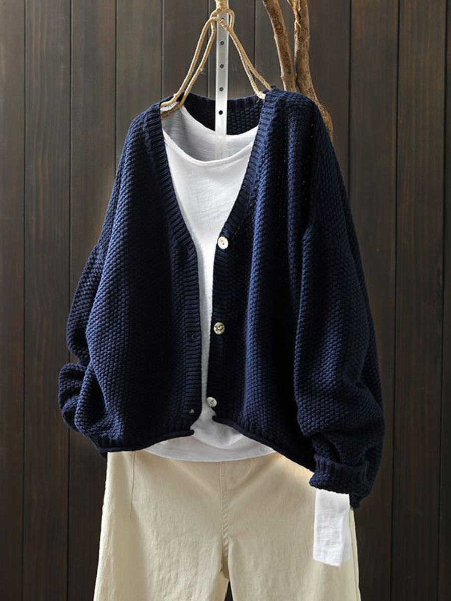Cardigan Women Chunky Knit | Oversized with Balloon Sleeves – Navy#color_navy