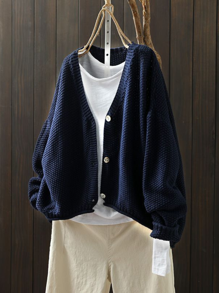 Cardigan Women Chunky Knit | Oversized with Balloon Sleeves – Navy#color_navy