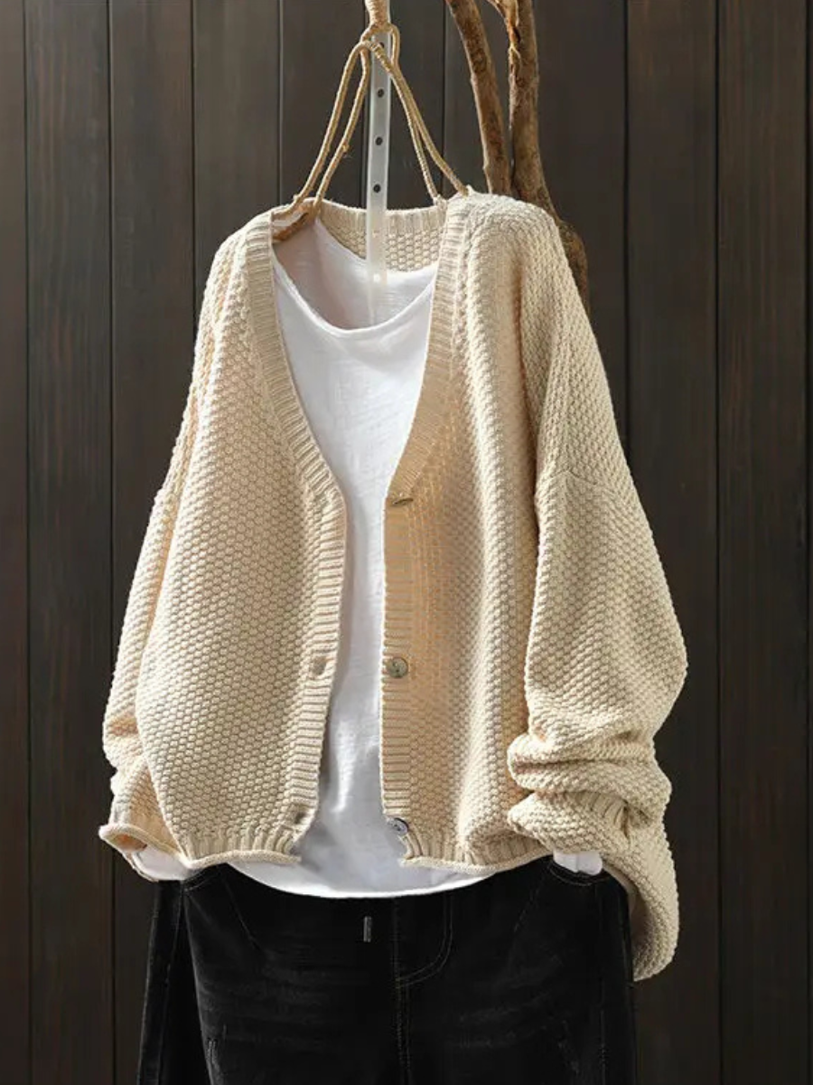 Cardigan Women Chunky Knit | Oversized with Balloon Sleeves – Cream#color_cream