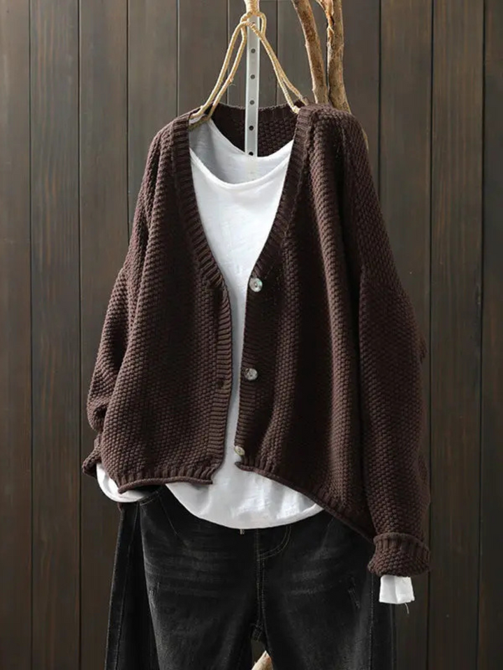 Cardigan Women Chunky Knit | Oversized with Balloon Sleeves – Brown#color_brown