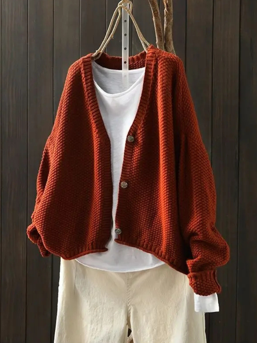 Cardigan Women Chunky Knit | Oversized with Balloon Sleeves – Rust#color_rust